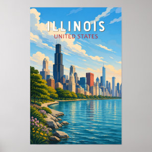 Illinois Illustratie Reis Kunst Vintage Poster