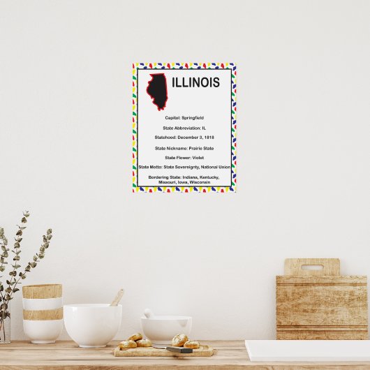 Illinois Information Educational US State Poster (Keuken)