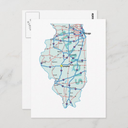 Illinois Interstate Map Briefkaart (Voorkant / Achterkant)