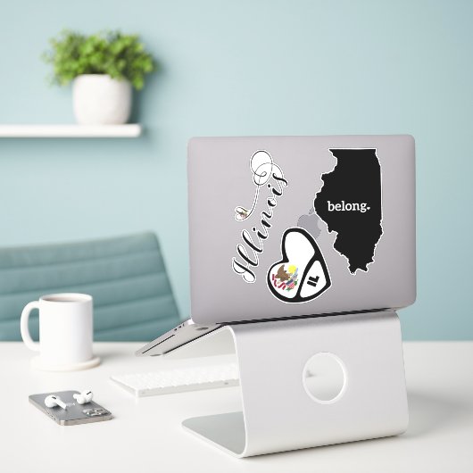 Illinois Love, 3 Designs, Stickers Die Cut (Ordinateur portable sur le bureau)