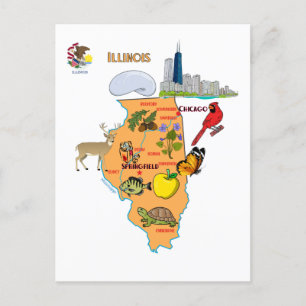 Illinois Map met toeristische bestemmingen Briefkaart