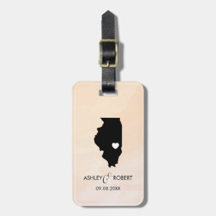 Illinois Map Wedding Bagagelabel, Couple's Name Bagagelabel