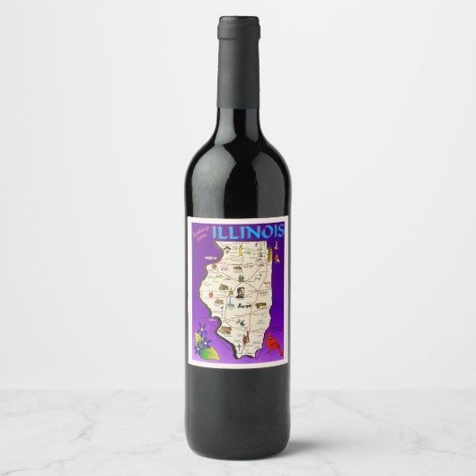 Illinois Map Wijn Etiket (Voorkant)