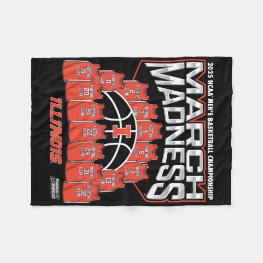 Illinois March Madness 2025 Men's Sketll Nil Fleece Deken (Voorkant (Horizontaal))