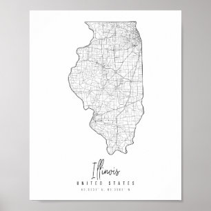 Illinois Minimal Street Map Poster
