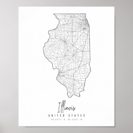 Illinois Minimal Street Map Poster (Voorkant)