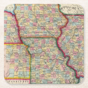 Illinois, Missouri, Iowa, Nebraska en Kansas Vierkante Kartonnen Onderzetter