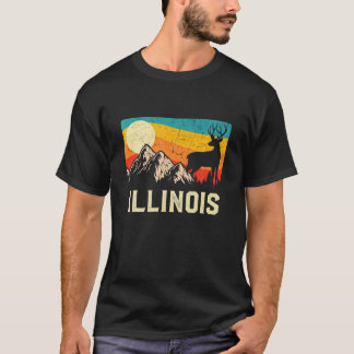Illinois Nature Wild Deer Retro Sunset Hiking T-shirt