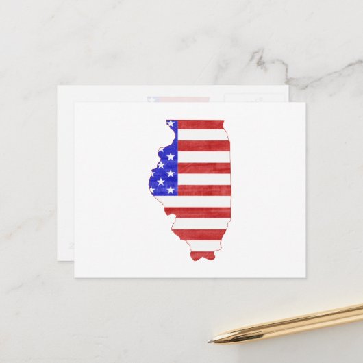 Illinois Patriotic State Shaped American Flag Briefkaart (Voorkant / Achterkant in situ)