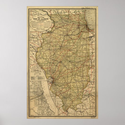  Illinois Railroad Map (1897) Poster (Voorkant)