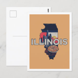 Illinois Retro Travel Design Iconische Staten van  Briefkaart
