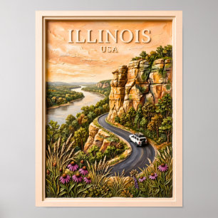 Illinois Roadtrip Vintage Rivier Kliffen Landschap Poster