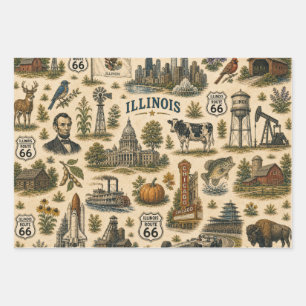 Illinois Route 66 Skyline Cadeau Inpakpapier Vel
