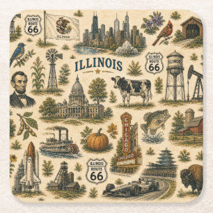 Illinois Route 66 Skyline Sips   Vierkante Kartonnen Onderzetter