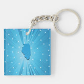 Illinois Staat Silhouette Blauwe Sterrenexplosie Sleutelhanger (Achterkant)