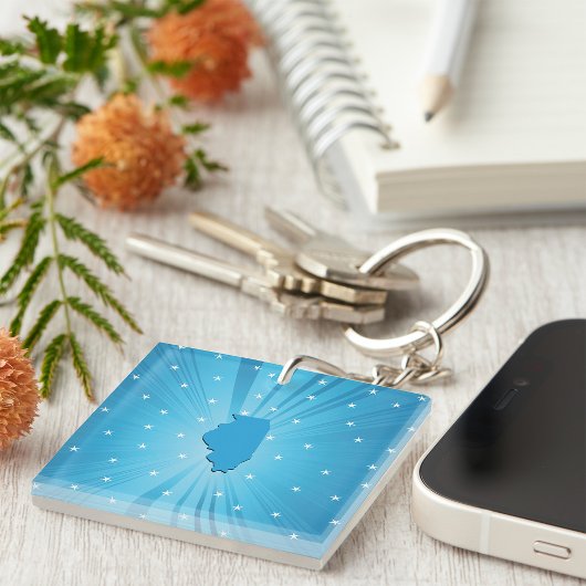 Illinois Staat Silhouette Blauwe Sterrenexplosie Sleutelhanger