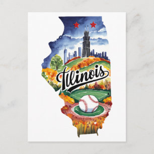 Illinois USA Staat Vorm Oude Waterverf Briefkaart
