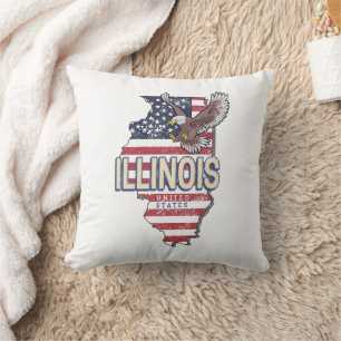 Illinois Verenigde Staten Eagle Retro Kaart  Veren Kussen