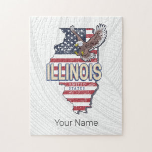 Illinois Verenigde Staten Eagle Retro Kaart  Veren Legpuzzel