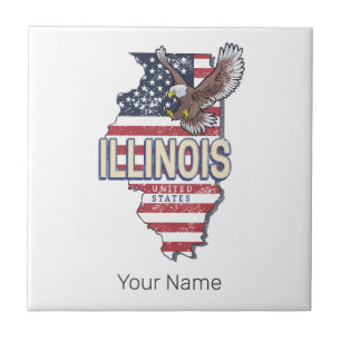 Illinois Verenigde Staten Eagle Retro Kaart Veren Tegeltje
