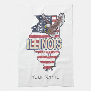 Illinois Verenigde Staten Eagle Retro Kaart Veren Theedoek