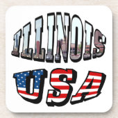 Illinois Vlag en Staat Foto Tekst Onderzetter (Voorkant)