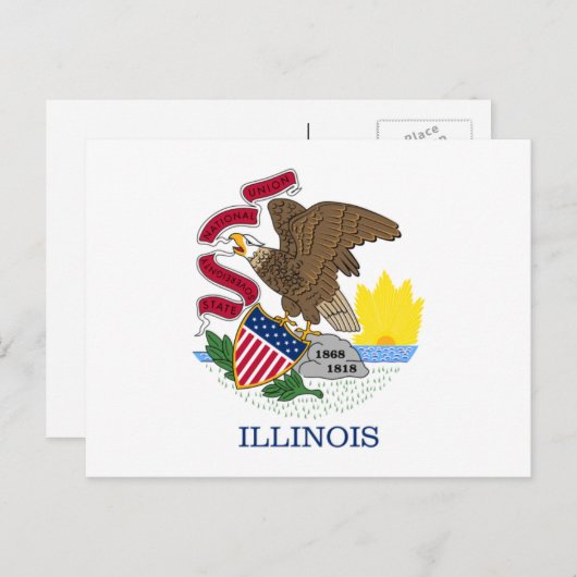 Illinois, vlag van Illinois, Illinois Briefkaart (Voorkant / Achterkant)