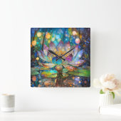 Illuminated Blooming Lotus Flower Vierkante Klok (Huis)