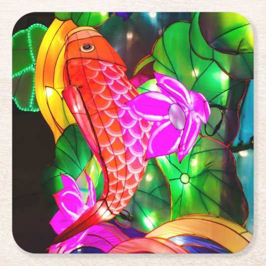 Illuminated Koi Vierkante Kartonnen Onderzetter (Voorkant)