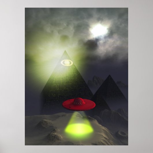 Illuminati-piramide en UFO-druk Poster (Voorkant)