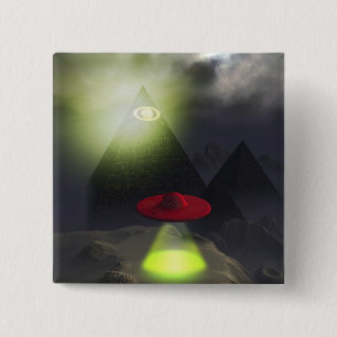 Illuminati Pyramide en UFO-Button Vierkante Button 5,1 Cm