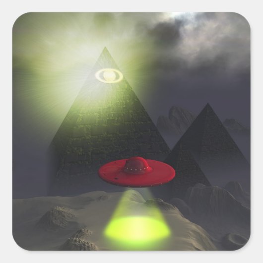 Illuminati Pyramide en UFO-Sticker Vierkante Sticker (Voorkant)