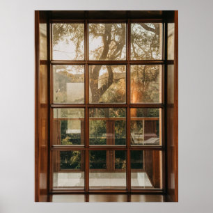 Illusie van Sunset Tree uitzicht door een nepvenst Poster