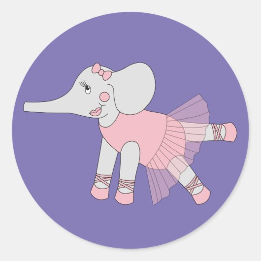 illusima Ballerina Elephant Paars Ronde Sticker (Voorkant)