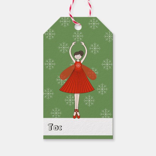 illusima Ballerina Fairy Kerstmis Snowflakes Cadeaulabel (Voorkant)