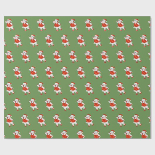 illusima Ballerina Hippo Kerstgroen Cadeaupapier (Vlak)