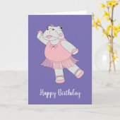 illusima Ballerina Hippo Paarse Birthday Kaart (Gele Bloem)