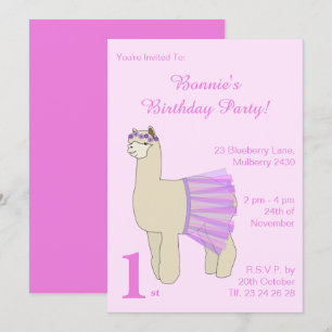 illusima Ballerina Llama Girls Pink Birthday Kaart