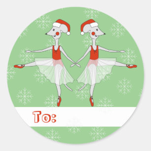 illusima Ballerina Muizen Kerst Sneeuwvlokken Groe Ronde Sticker