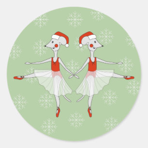 illusima Ballerina Muizen Kerst Sneeuwvlokken Ronde Sticker