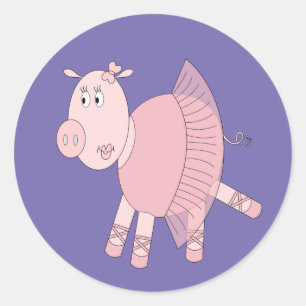 illusima Ballerina Piggy Paars Ronde Sticker