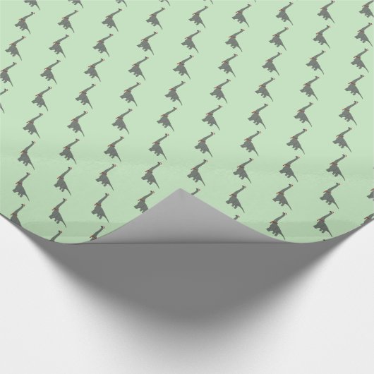 illusima grijs dinosaurus kerst groen cadeaupapier (Hoek)