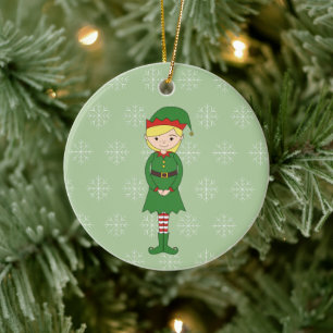 illusima Kerst Meisje Elf Sneeuwvlokken Groen Keramisch Ornament