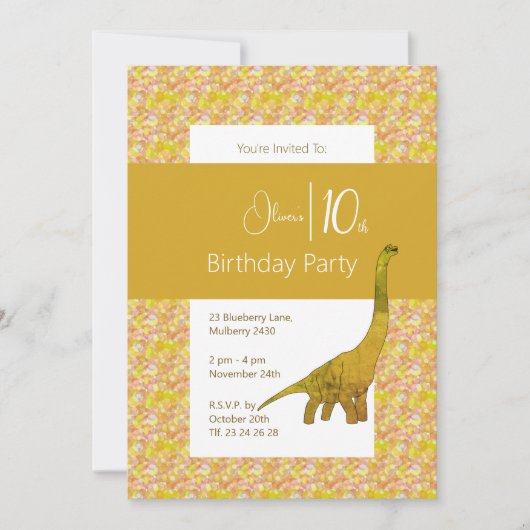 illusima lange nek dinosaurus geel 10e verjaardag kaart (Voorkant)