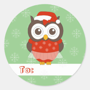illusima Owl Ballerina Kerstmis Snowflakes Green Ronde Sticker