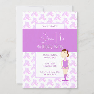 illusima Paarse Ballerina Schoenen 1e Verjaardag Kaart