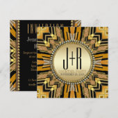 Illusion Art Déco Noir Or Invitation pour dîner (Devant / Derrière)