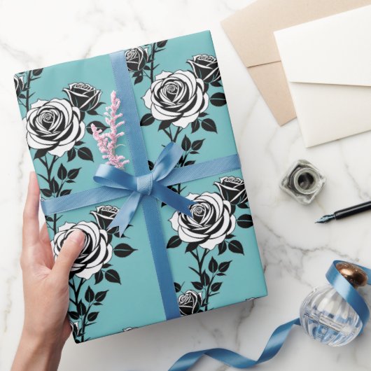 Illustrated Black And White Roses  Cadeaupapier (Geschenken)