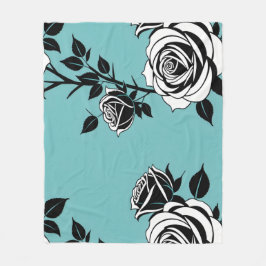 Illustrated Black And White Roses Fleece Deken
