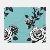 Illustrated Black And White Roses  Fleece Deken (Voorkant (Horizontaal))